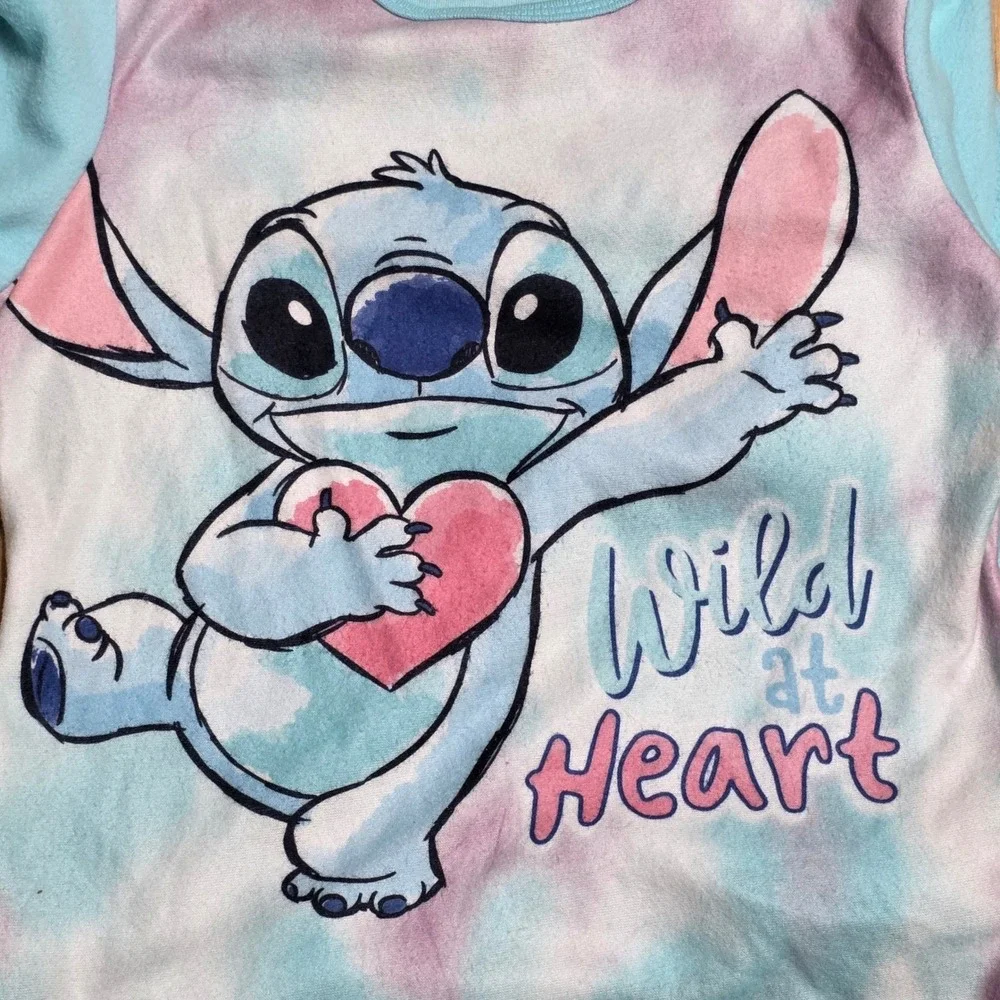 Disney Stitch Long Sleeve Fleece‎ Pajama Girls size 6/6X Flame Resistant Tie Dye